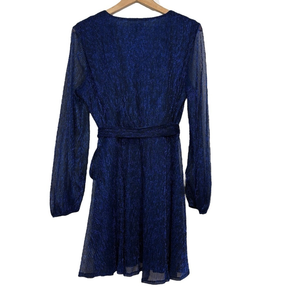 Bardot Mini Dress Cocktail Metallic Navy XL US 10 Long Sleeve - Picture 8 of 15